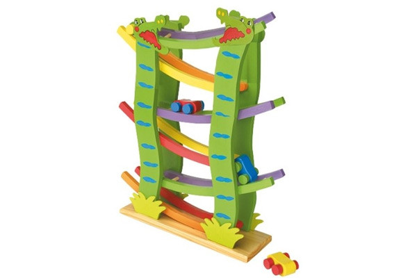 Krokodil knikkerbaan van Woodtoys.